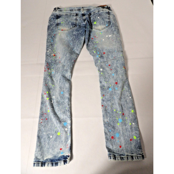 Evolution In Design 38 Jeans Men Paint Spatter Distressed Acid Wash Hip Hop Y2K - Picture 15 of 16